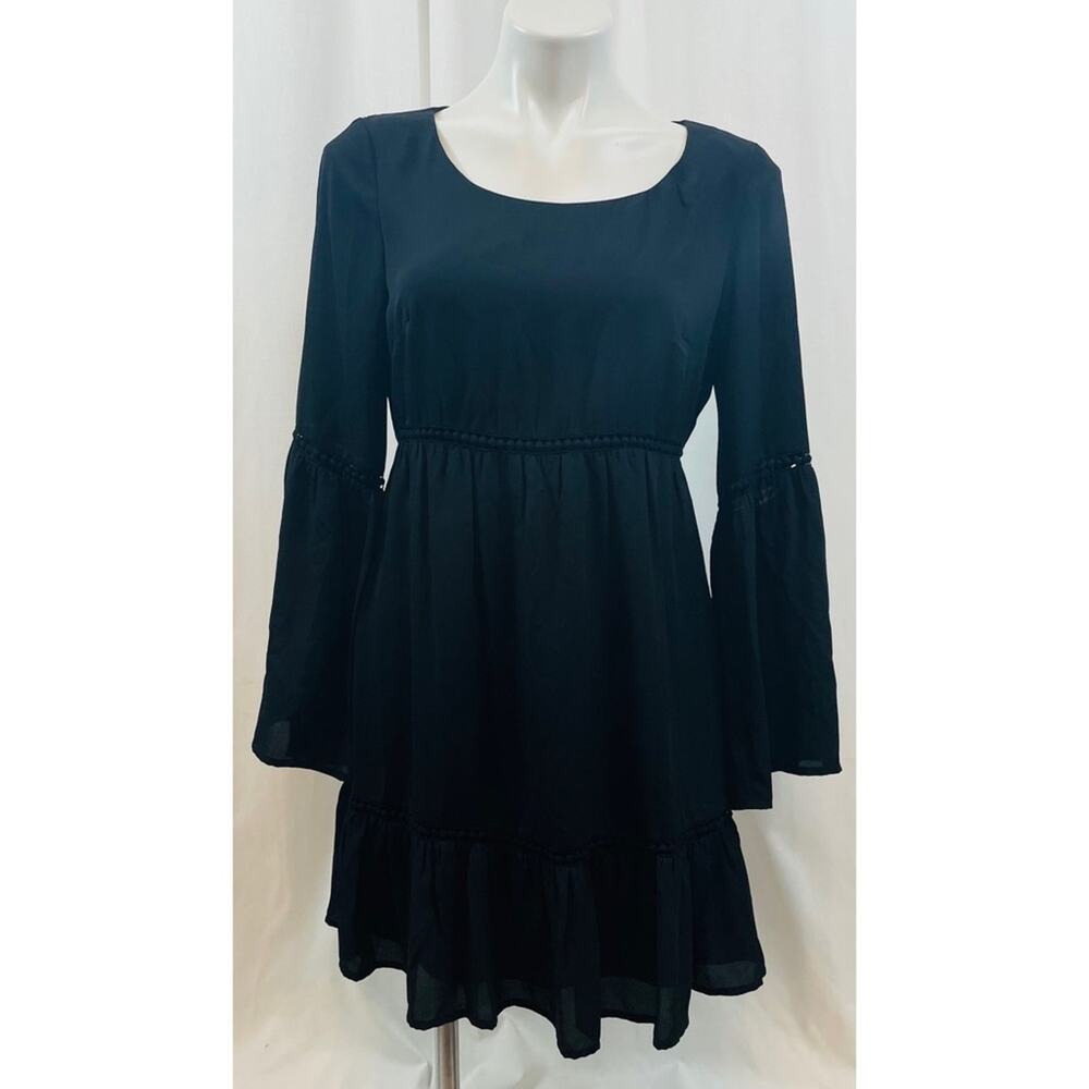 As U Wish Dress Black Bell Sleeves Mini Scoop Neck Key Hole Button